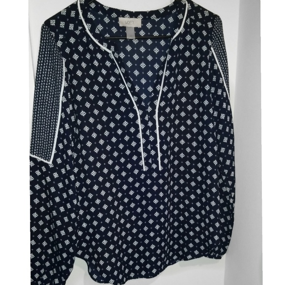 LOFT navy blue and white print loose blouse - Picture 1 of 5